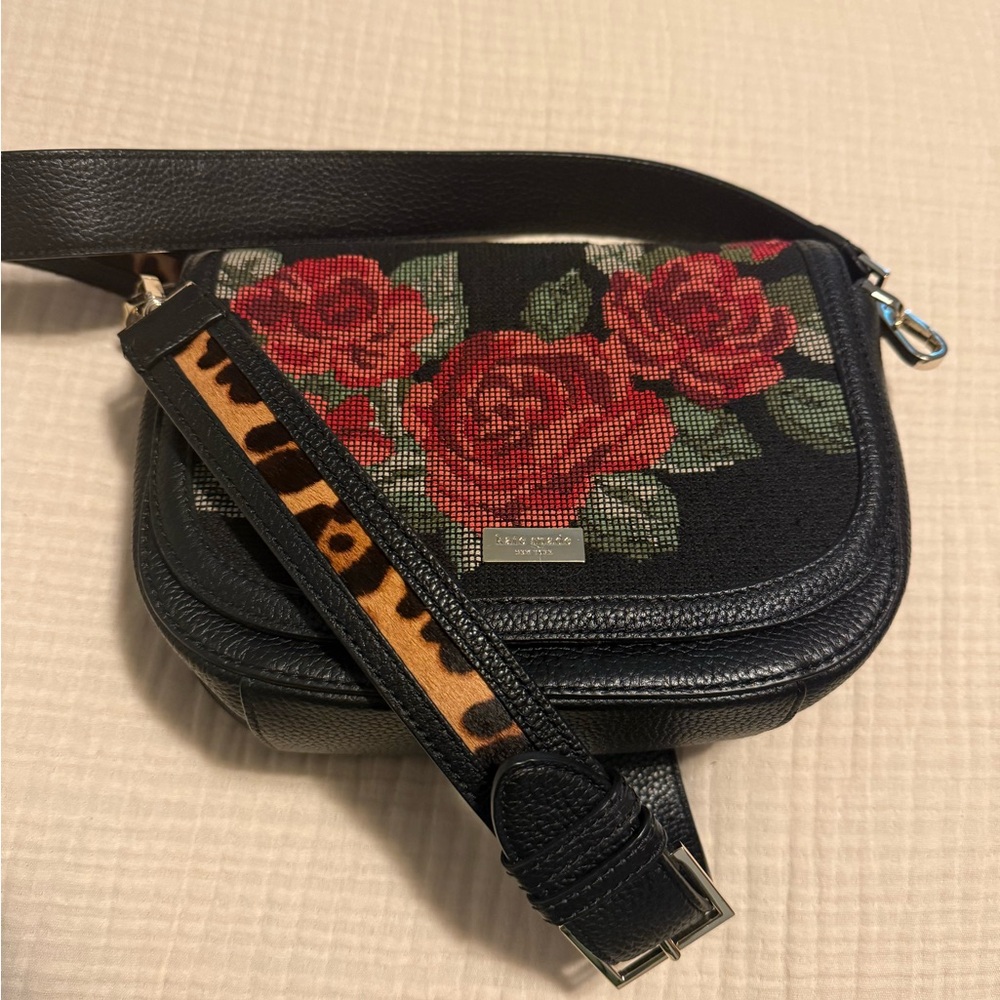 Kate Spade Black and Red Crossbody Bag with Floral Design